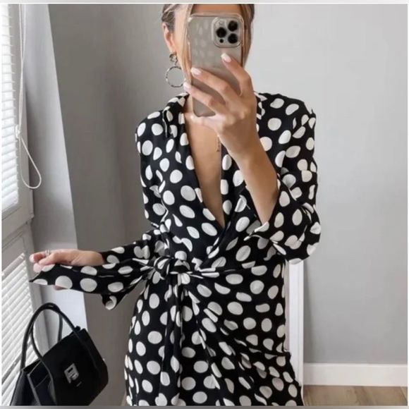 ZARA Dot Shirt Wrap Dress - Picture 9 of 9